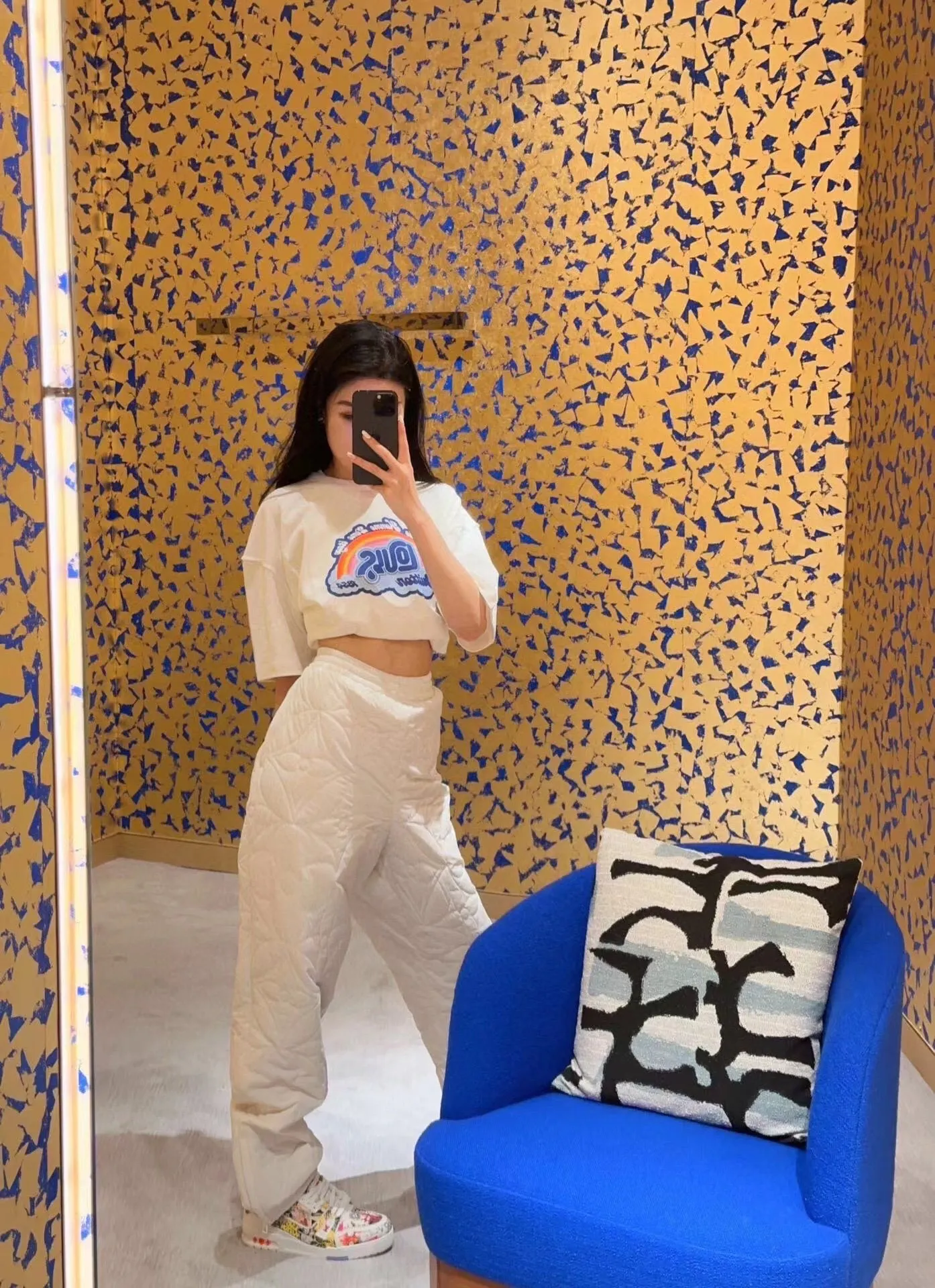 Louis Vuitton/Louis Vuitton rainbow letter print short sleeves